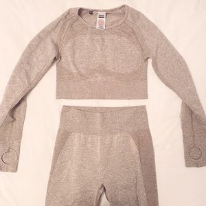 gymshark flex set khaki marl/taupe